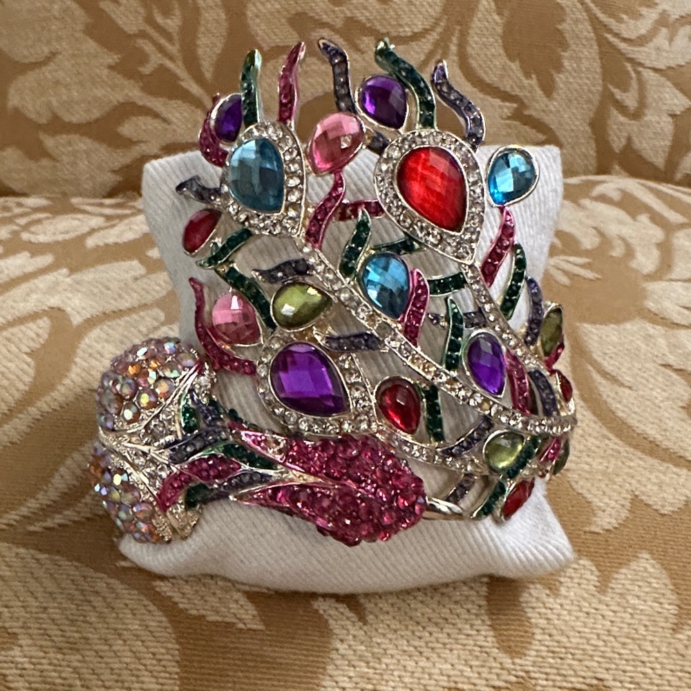 Colorful Jeweled Peacock Cuff Bracelet